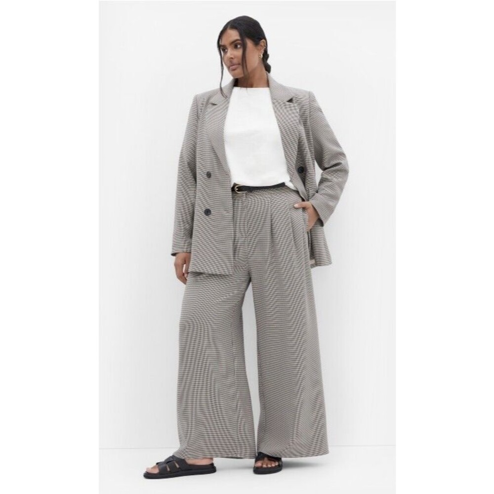 City Chic Hailey Check Wide Leg Pants Women's Plus Size 18W NWT Neutral Check